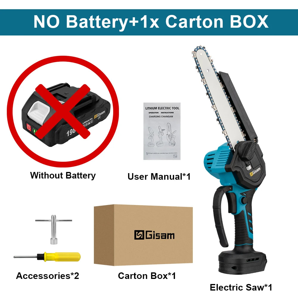 Gisam 8 Inch Brushless Electric Saw One-handed  Electirc ChainSaw Woodworking Garden Tool Pruning Saw For Makita 18v Battery Pin