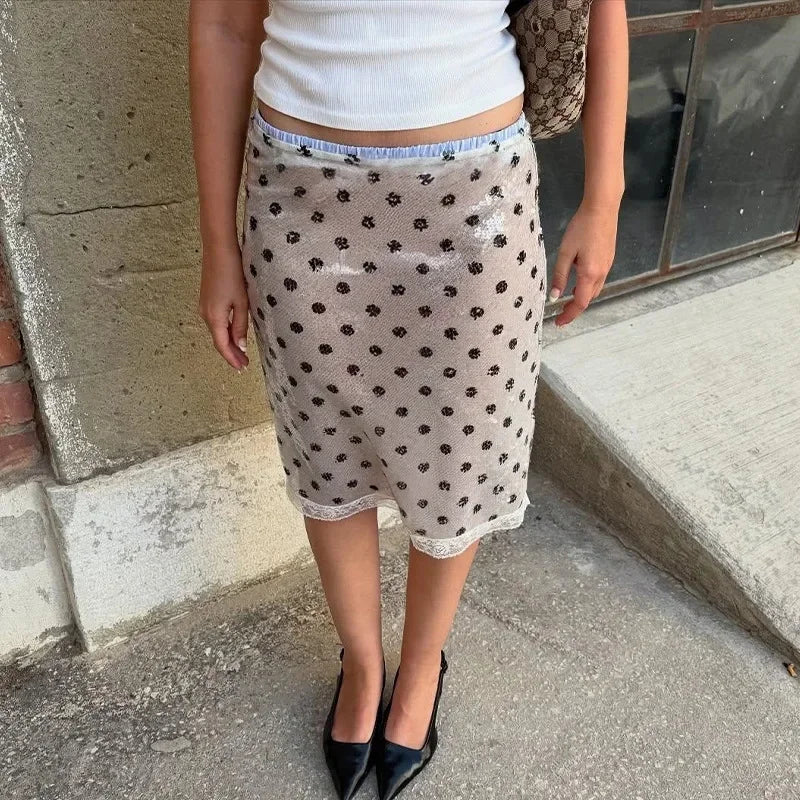 High Waist Glitter Skirt Fashion Sequins Vintage Polka Dot Printed Skirts Summer Party Y2k Sexy Hot Girls Womens Skirt