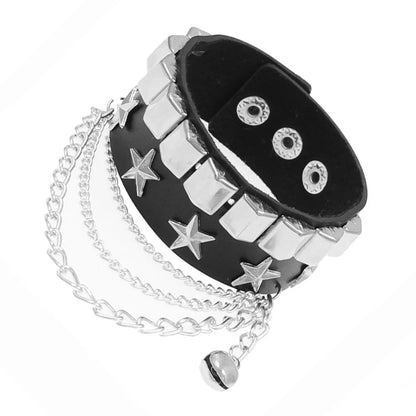 New Punk Dark PU Bracelet For Women Men Hip Hop Rock Chain Multi Layered Bracelet Trend Retro Gothic Jewelry Dancer Accessories