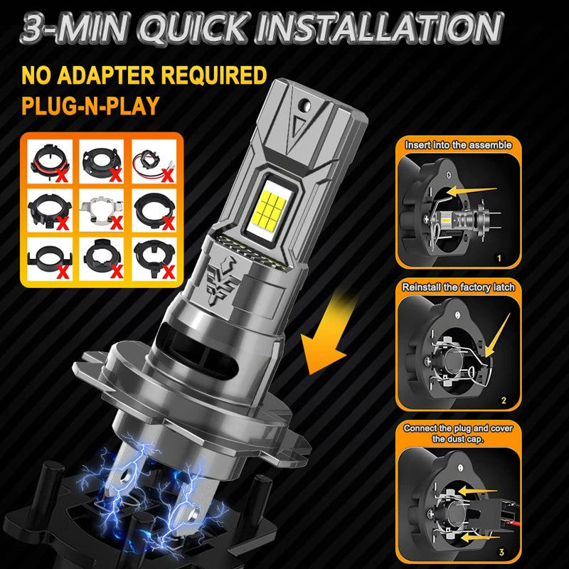 H7 H4 Led Canbus Lights 1:1 Mini Size Car Headlight With Fan 800000LM Super Bright Wireless Turbo Fog Bulb 6000K Automobile Lamp