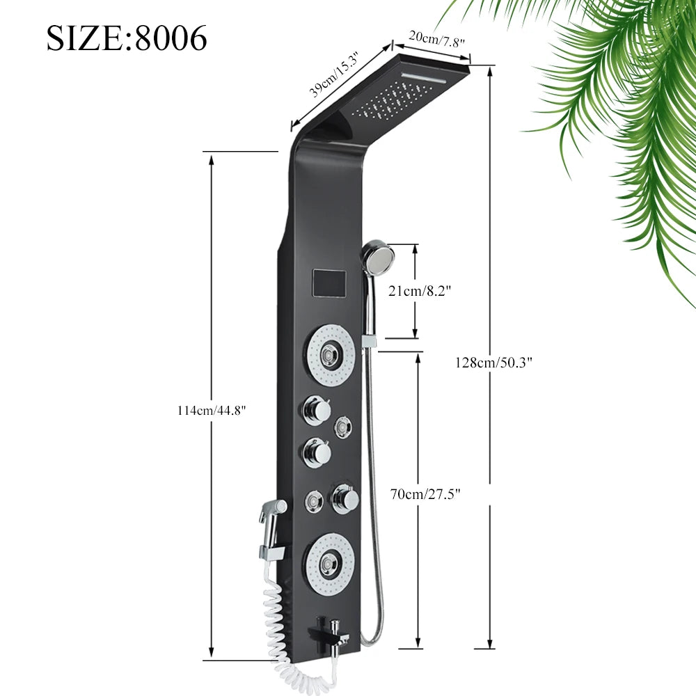 Black LED Light Shower Faucet Bathroom SPA Massage Jet Shower Column System Waterfall Rain Shower Panel Bidet Sprayer Tap