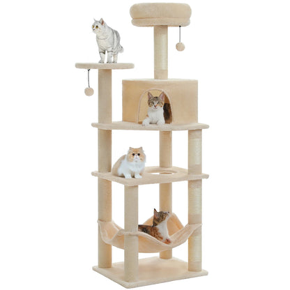 Multi-Level Cat Tree for Indoor Cats Large Cat Tower with Cozy Condo Hammock Sisal Scratching Posts Cat Scratchers Bed Cat Toys