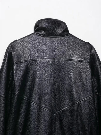 Women's Faux Leather Jacket 2025 New Fashion Autumn Black Long Sleeve Pebble Jacket Motorcycle Style Personality Ladies Jacket