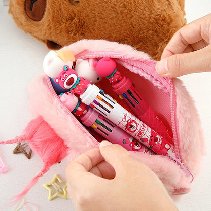New Cute Capybara Plush Pencil Case Cosmetic Bag Guinea Pig Pen Pouch Large Capacity Pencil Bag School Supplies Stationery Box