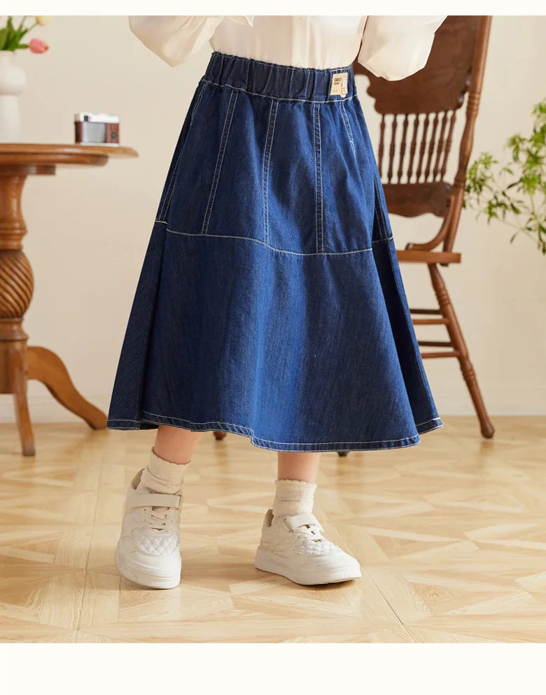 Fashion Girl Skirt Jeans Denim Skirt Mid Length A Line Teenager Girls Clothes Kids Children School Outfit Casual Plus Size
