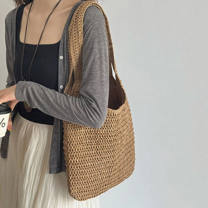 Fashion Rattan Women Shoulder Bags Woven Female Handbags Large Capacity Summer Beach Straw Bags Casual Tote Purses