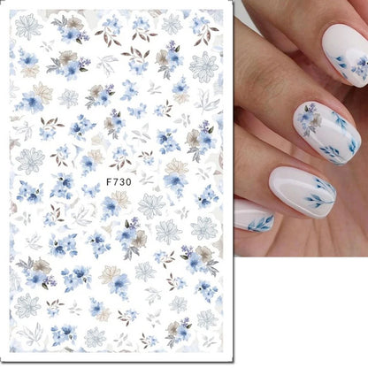 3d Nail Art Decals Watercolor Florals Purple Green Pink Flowers Leafs Fruit Adhesive Sliders Nail Stickers For Manicure