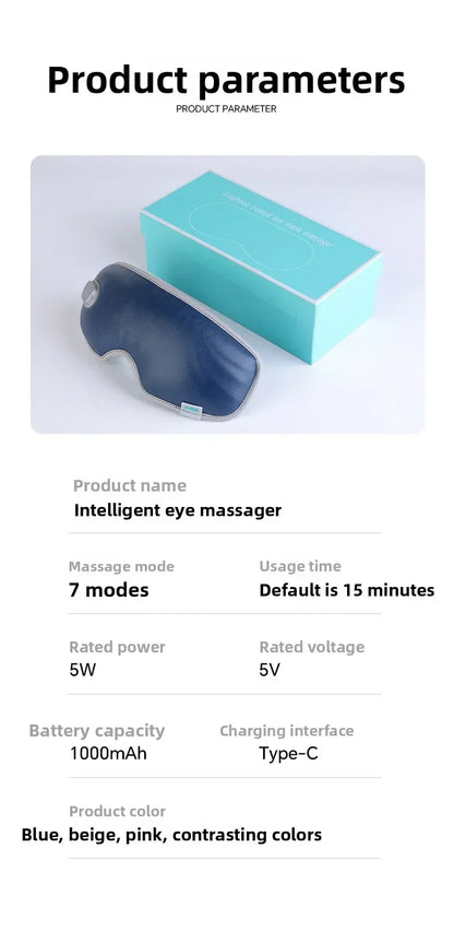7 Mode Smart Eye Massager USB Charging Eyemask 3D Vibration Massage Eye Relax Warmth Sleep Shading Office Home Travel Eye Mask