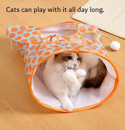 Collapsible Cat Tunnel Bag with Hanging Toys, Interactive Peekaboo Cat Play Tent, Foldable Cat Hideaway for Indoor Cats Boredom