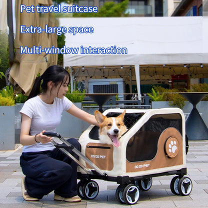 Pet Travel Luggage Cart with Folding Handlebar - Durable Oxford Fabric, Large Capacity, Breathable Mesh, Quiet Wheels