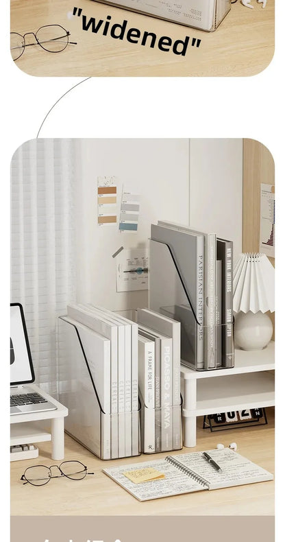 Large Capacity Desktop Organizer Box ZT3266 for Office Documents Stationery Books Storage Rack Transparent Plastic Material