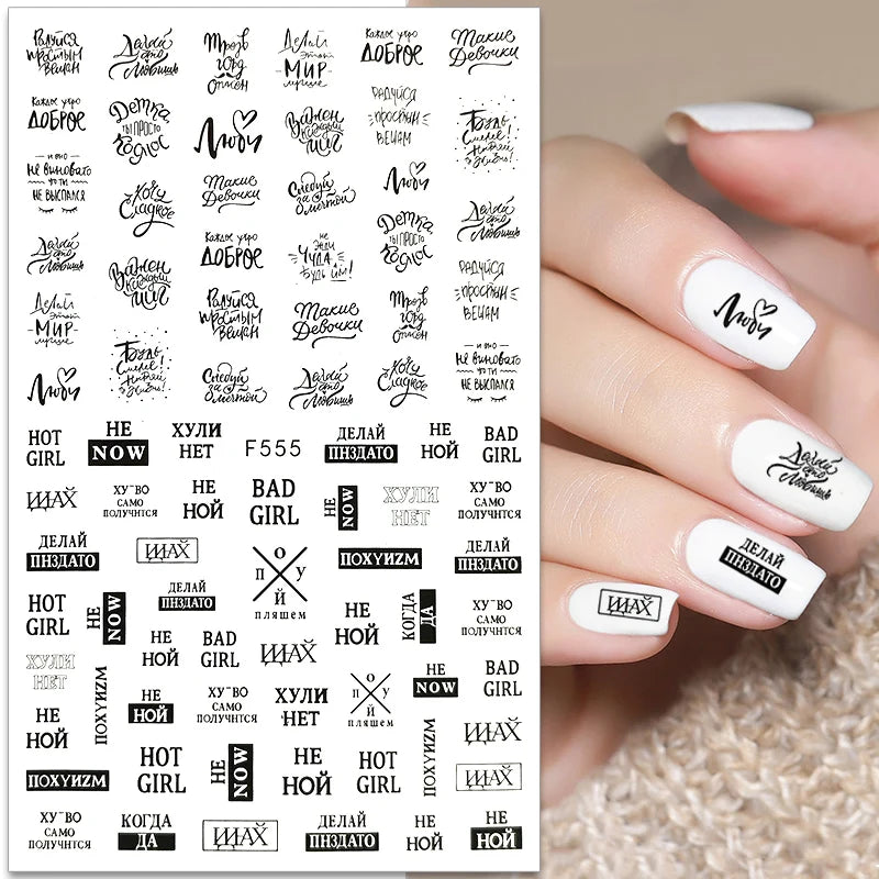 Black and White Love Flowers Line Art 3D Stickers Nail Decals Nail Art Accessories Butterfly Rose Nail Stickers Nail Sliders