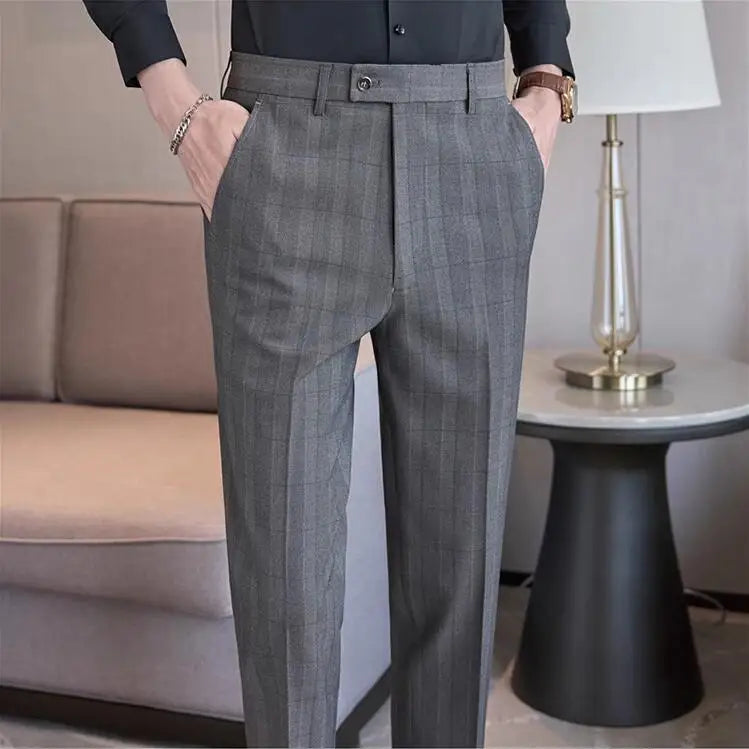 Men Plaid Wedding Dress Trousers High Quality Male Boutique Formal Wear Slim Suits Pants Men British Style Business Suit Pants