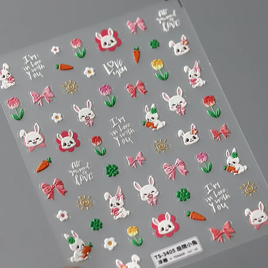 Fresh Sweet Fruits Strawberry Cherry Bowknot Love Heart Lemon 5D Nail Art Stickers Self Adhesive Decorations Nail Manicure Decal