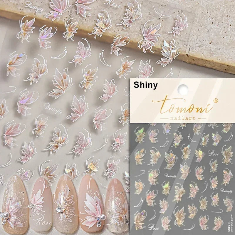 Jelly Butterfly 5D Nail Art Sticker Rhinestone Crystal Charming Shiny Insect Animals DIY Self Adhesive Decoration Manicure Decal