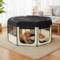 Foldable Enclosed Playpen for Dog Cat Small Animals Octagonal in Oxford Fabric and Steel - Ø 120 X 58H cm - Black and Cream