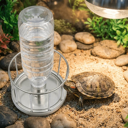 Large Capacity Turtle Stainless Steel Feeder Wear Resistant Wide Mouth Reptile Water Tray Fence Design Anti-overflow
