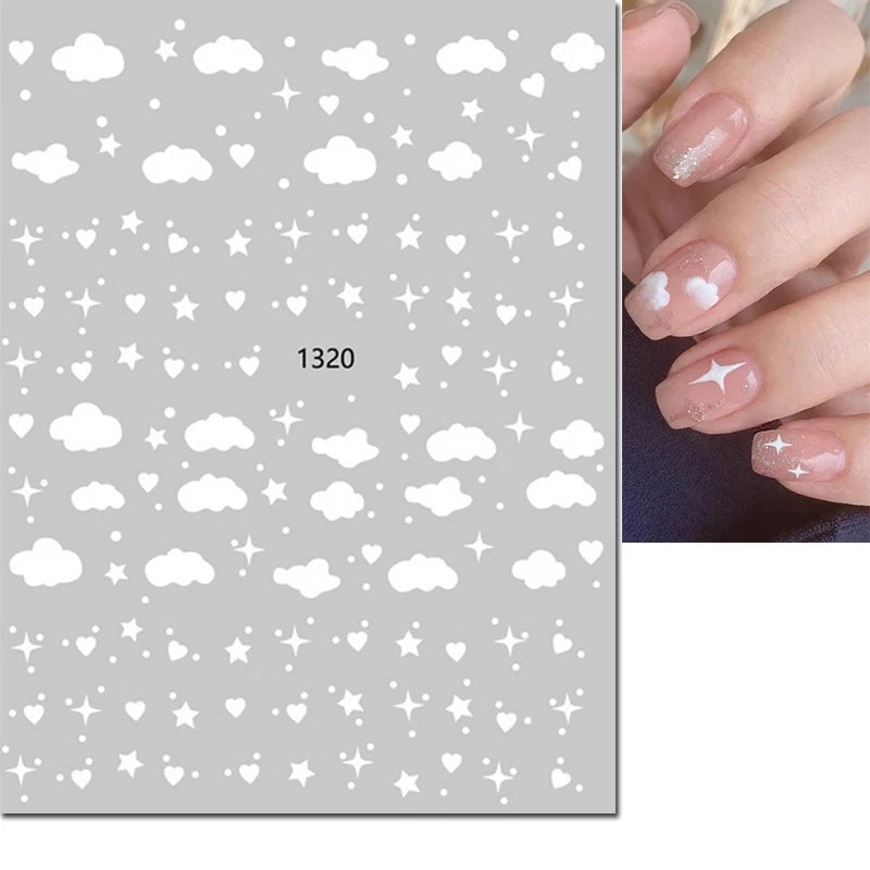 3d Nail Art Stickers Red Black White Love Hearts Stars Clouds French Full Tips Adhesive Nail Decals Slider For Manicure