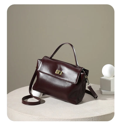 Genuine Leather Top Handle Crossbody Bag for Women Vintage Oil Wax Leather Shoulder Bag Small Luxury Designer Satchel Handbag