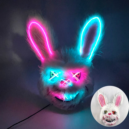 LED Bloody Rabbit Mask Glowing Killer Black Bear Mask Halloween Dance Party Cosplay Costume Props Assassinated Plush Rabbit Mask