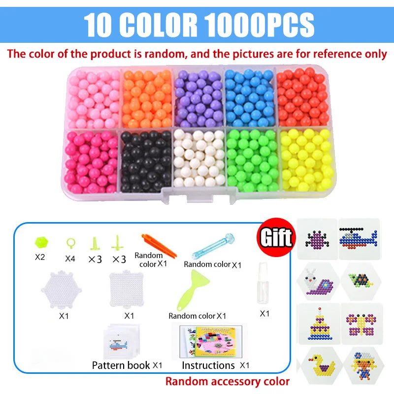 Handmade Magic Water Fuse Beads Creative Beads DIY Art Crafts Toys Magic Water Sticky Beads Sensory Toys Set with Accessories