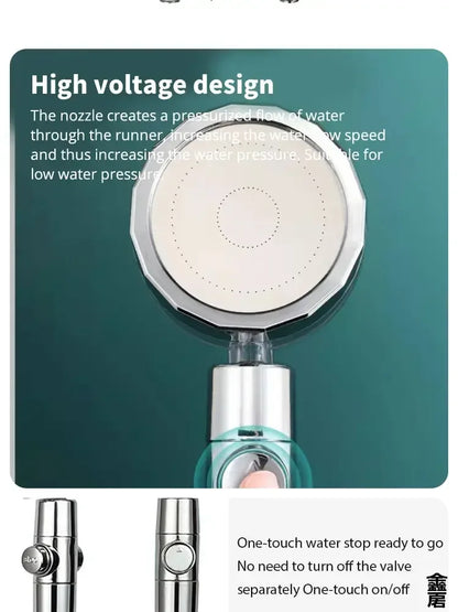Pressurized Shower Head Water Saving 360 Rotating Twin Turbo Pressurized Propeller Fan Shower Head Bathroom Accessories