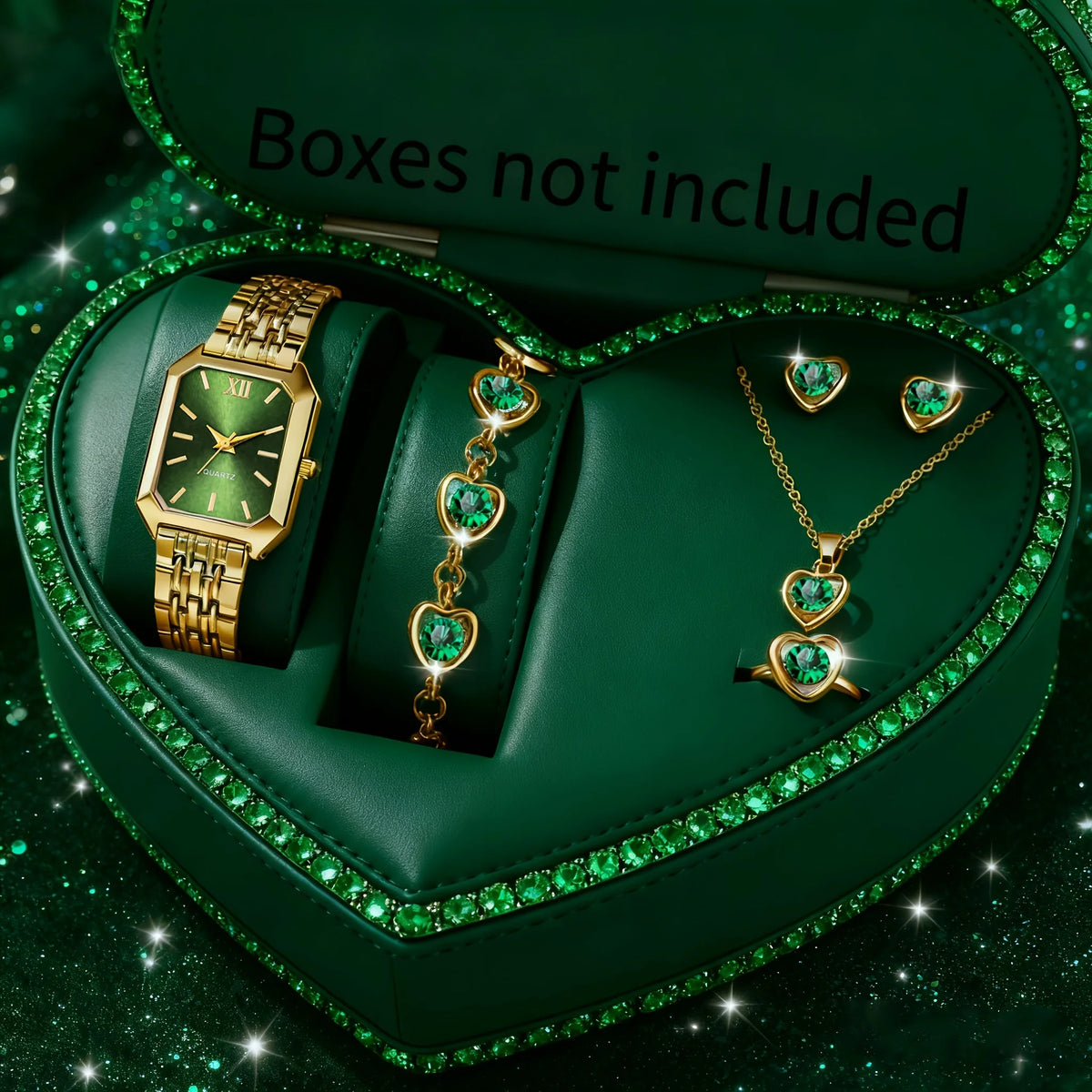 6PCS Elegant Rectangle Women Quartz Watch Rhinestone Jewelry Set Ladies Wristwatches Reloj Mujer（Without Box）