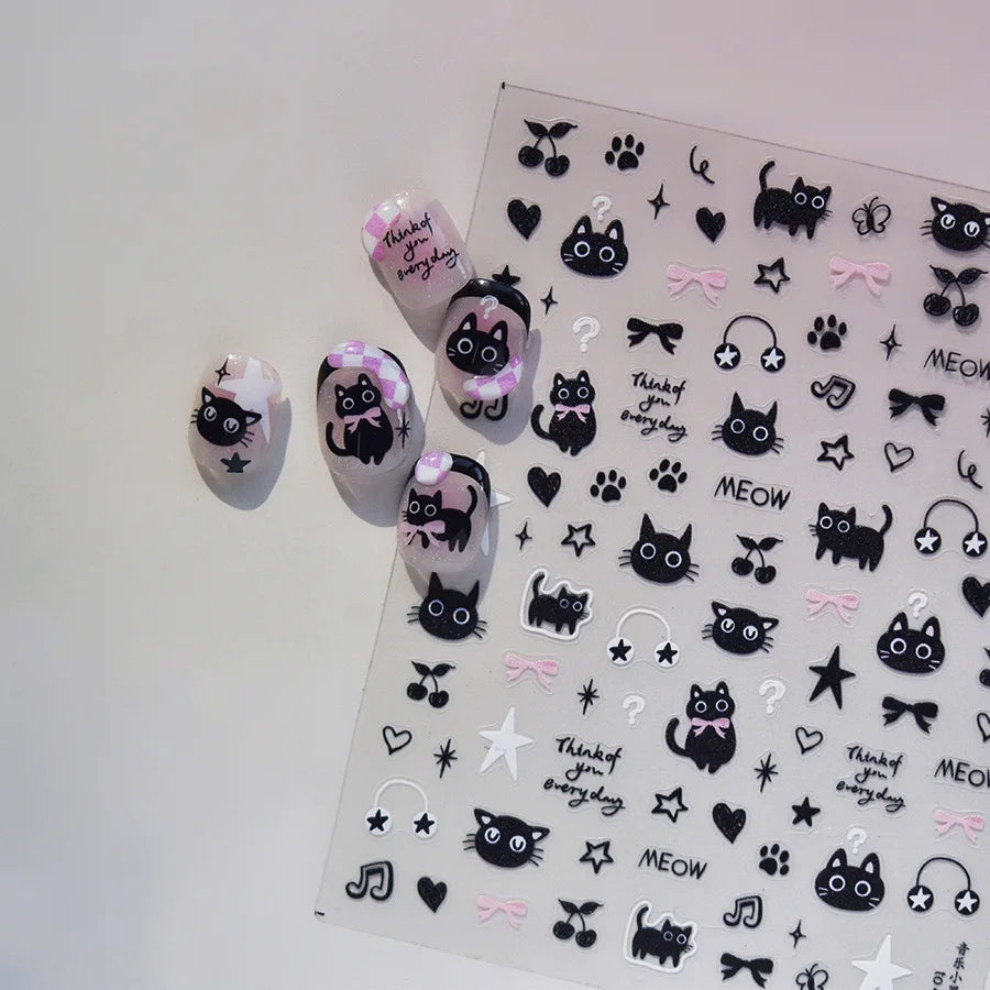 1Pcs Chibi Character Susuwatari Eggette Cute Anime Cartoon Nail Stickers Kawii Nail Art Weeb Cartoon Relief Self Adhesive Decal