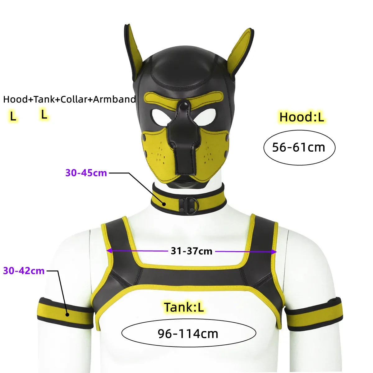 XL Large Size Puppy Cosplay Neoprene Fetish Hood Mask Kit with Chest Strap Collar Armband Sex Costumes for Bdsm Slave Role Play