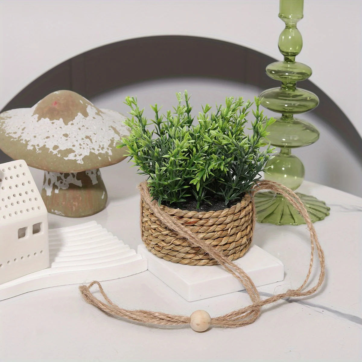 XIYA FLOWER Green Artificial Plants Eucalyptus Grass Woven Rosemary Potted Plants Grass Mound 40cm PE Material Home Decoration