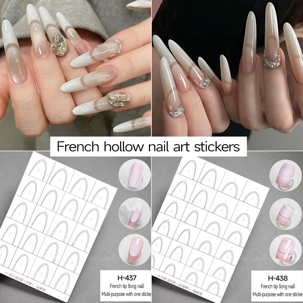 1pcs French Tip Guide Hollow Grid Nails Stencils Decals Self-Adhesive French Lines Nail Stickers Nail French Tips Guide Tools S@