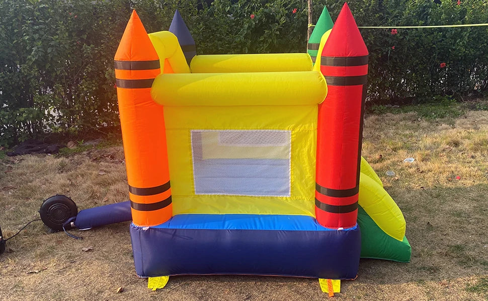 Mini Inflatable Bounce House with Blower Toddler Castle Kids Bouncy House with Slide, air Blower, Carrying Bag and Water Bag