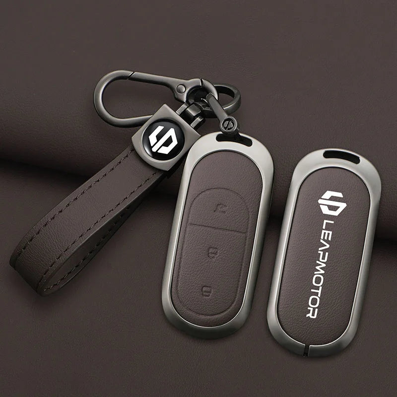 Zinc alloy+leather car remote key set, suitable for Leapmotor C16 C11 C10 C01 B10 T03 S01 car keychain key set chain accessories