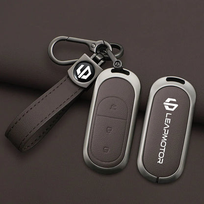 Zinc alloy+leather car remote key set, suitable for Leapmotor C16 C11 C10 C01 B10 T03 S01 car keychain key set chain accessories