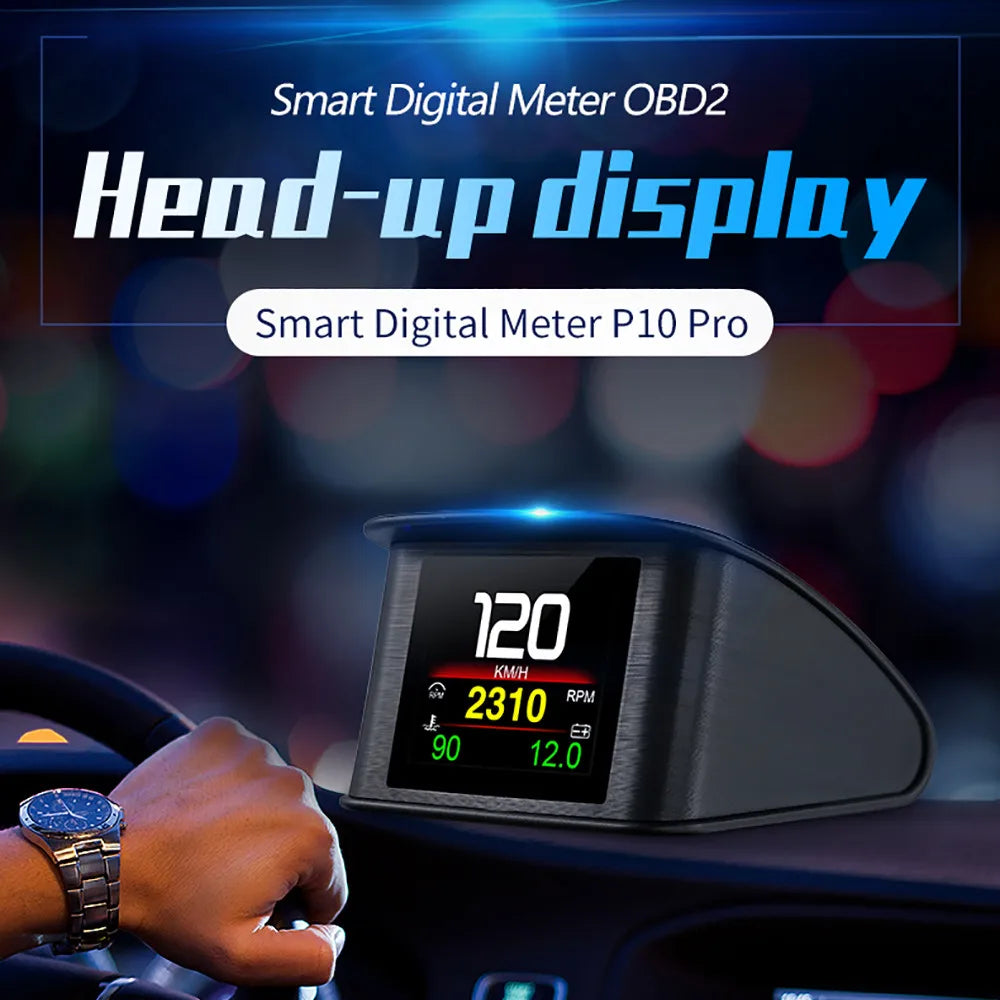 Updated P10-PRO OBD2 HUD With Russia Korean Language Smart Digital Meter On Board Computer Digital Speedometer Overspeed Alarm