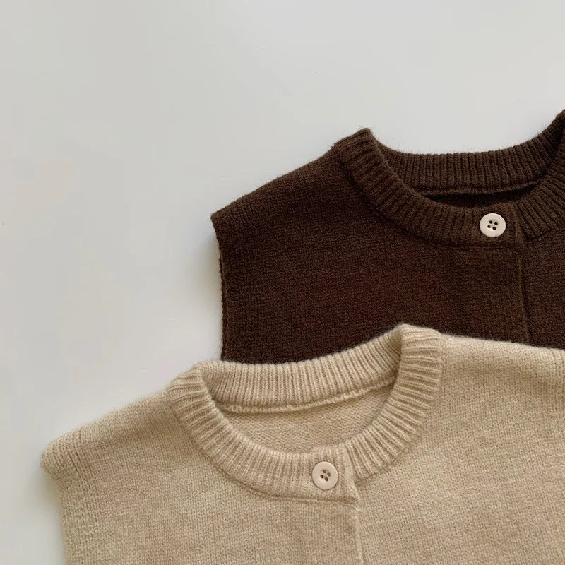 Children's Coat Autumn Children's Minimalist Pocket Sweater Kids Boys Girls Solid Color Cardigan Round Neck Vest Knitted Sweater