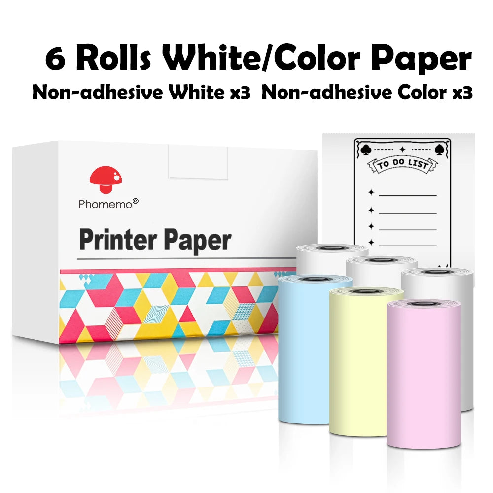 Phomemo Self-adhesive Sticker Paper for T02/M02X Portable Printer Thermam Paper Label Sticky DIY Photo Text Study Notes Printing