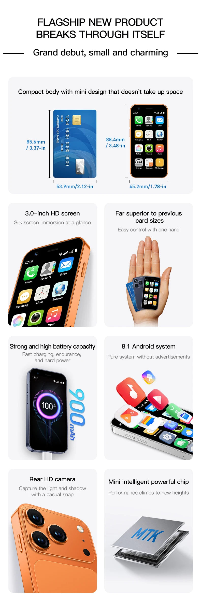 SERVO 18SE MINI Small Android Smartphone 3G WCDMA Dual SIM Card 2GB+16GB Play Store Wi-Fi Face Unlock 3.0 inch Mini Smart Phones