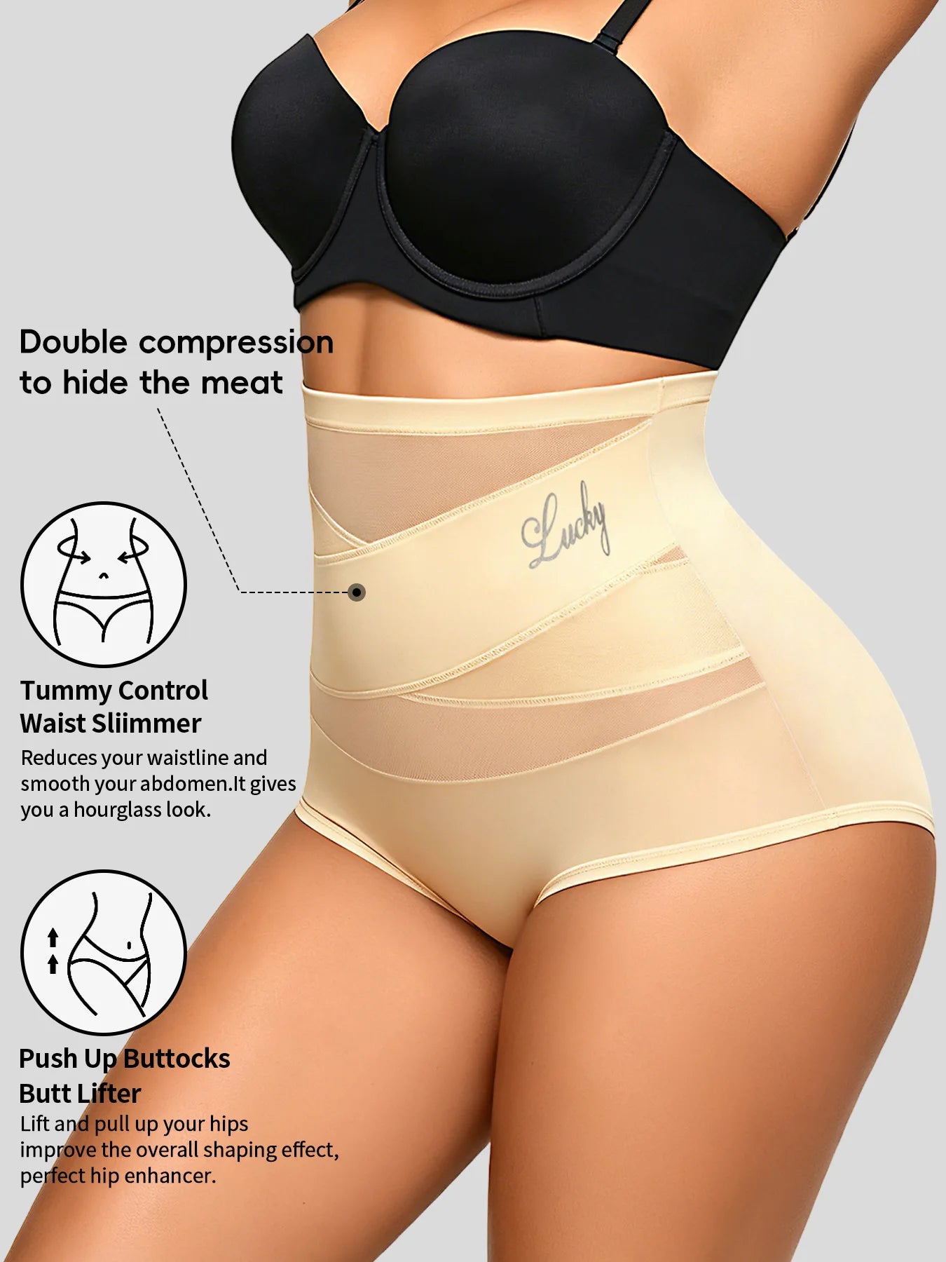 Hot Sale High Waisted Women's Panties Breathable Mesh Cross Tummy Cinching No Trace Triangle Panties Tummy Tuck Shaper