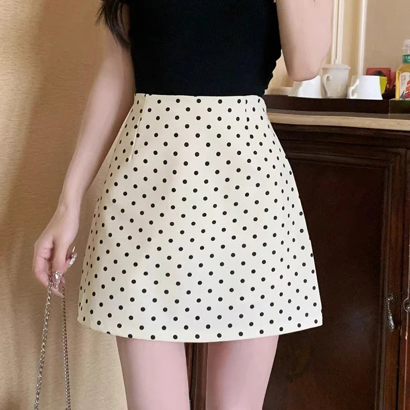 Summer Lady Chic Wave Point A-line Skirts New Female Sweet High Waist Skirts Women Korean Elegant Slim Fit Skirts