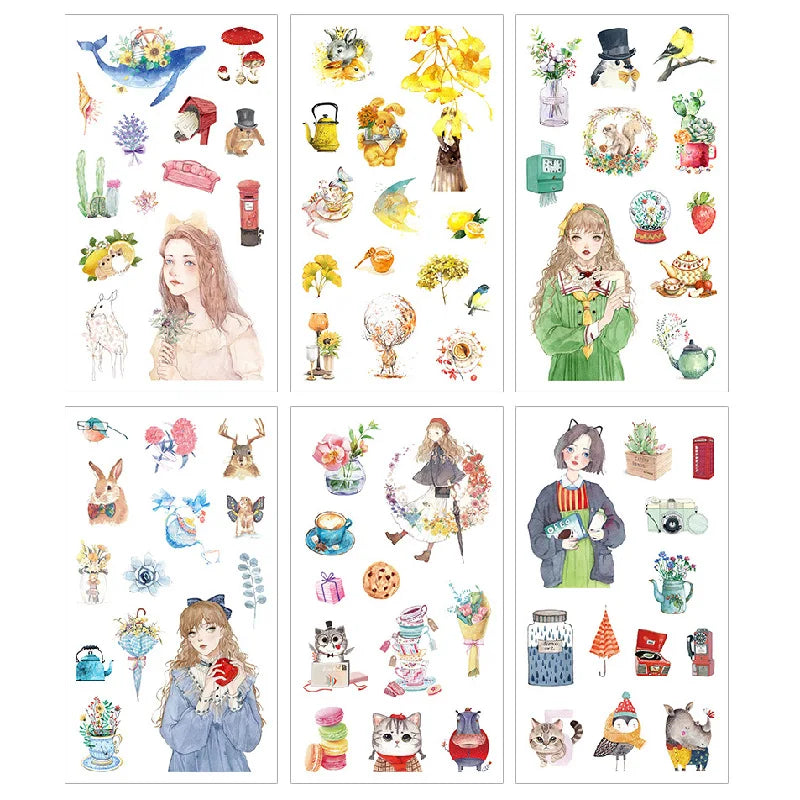 6pcs Leaf Flower Stickers Japanese Accessories for Kids Dessert Diary Decorating Pretty Stationery Feather Decoration Supplies