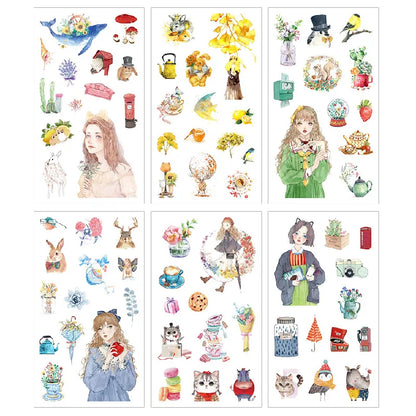 6pcs Leaf Flower Stickers Japanese Accessories for Kids Dessert Diary Decorating Pretty Stationery Feather Decoration Supplies