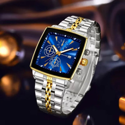 Luxury Square Dial Men Quartz Wristwatch Fashion Stainless Steel Man Business Watches With Calendar Reloj Hombre (Without Box)