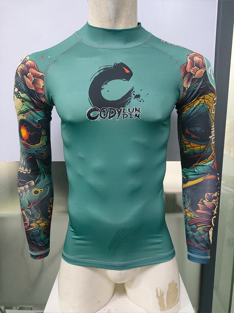 Mock Neck Hot MMA No Gi Rashguard Jiu Jitsu T-shirt+Pants Boxing Jerseys Set BJJ Muay Thai Shorts Compression Legging Sportsuit
