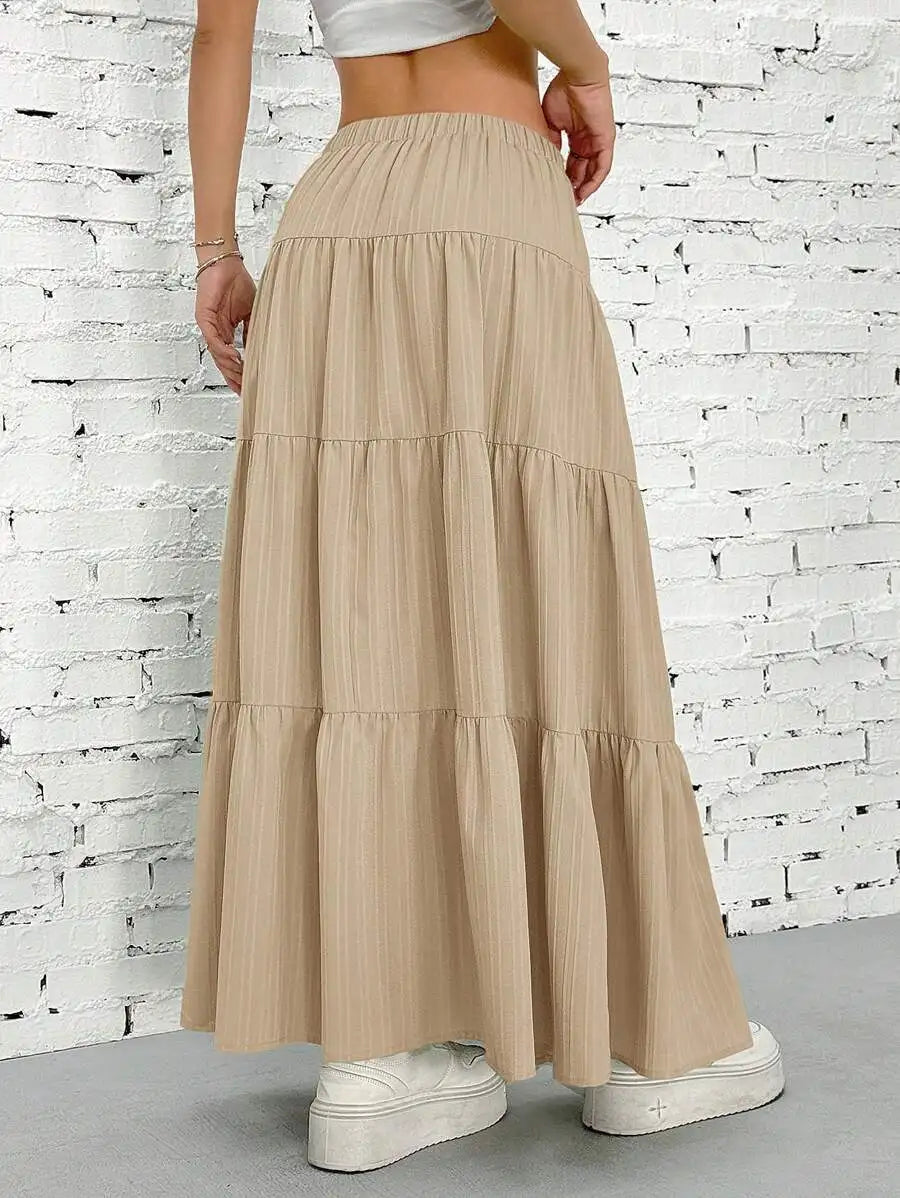 European and American Cross-Border New Style Wish Spring and Summer Women's Skirts, Tie-Strap Spliced Flared Skirts, Loose Long