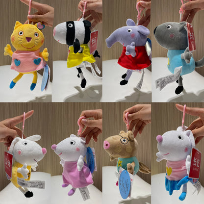16-19CM Genuine Peppa Pig Bundle pocket 8 Friends Daddy Mammy Peppa George Plush Bahs Stuffed Dolls Pajamas Peppa Kids Gift