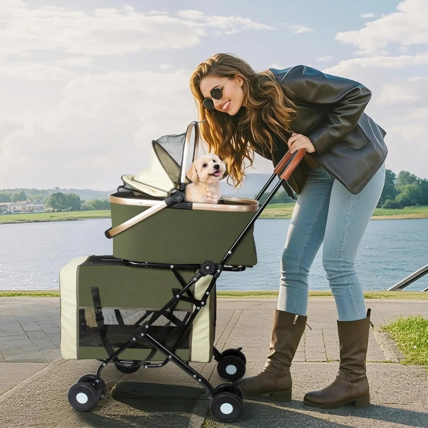 Travel Stroller Foldable Double Detachable Portable Carrier Pet Stroller for 2 Small Medium Dogs Cats Stroller Pet Supplies