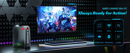 AMR5 Mini PC AMD Ryzen 7 5700U 16GB DDR4 512GB SSD Desktop Computer,WiFi6/BT5.2, 4K UHD, RGB Lights 3 Adjustable Mode Gaming PC