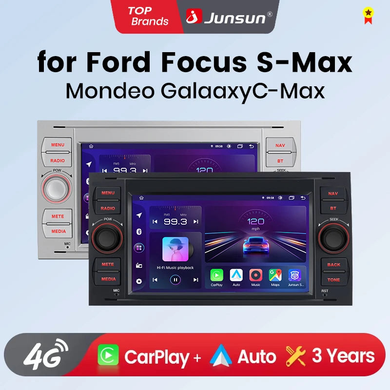 Junsun CarPlay Android Auto Radio for Ford Focus Mondeo Fiesta Transit Kuga C-Max S-Max Galaxy GPS Car Multimedia 2din autoradio