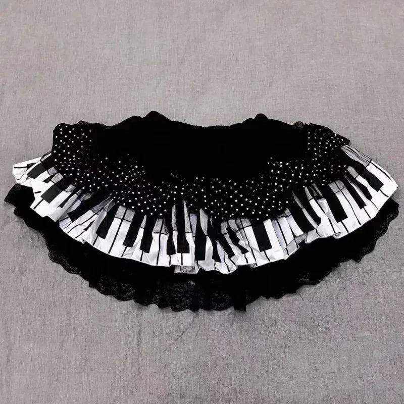 Y2k Gothic Elastic Waist Cross Short Skirt Women Sweet Hot Girl Chic High Waist Ruffle Skirts Female Design Retro Cake Skirt New